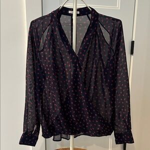 Maurices Navy and Red Floral Blouse